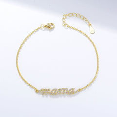 Zircon MAMA Letter Silver Bracelet for Women