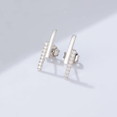 Double-row straight line with zircon silver studs earrings for women