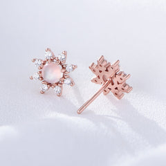 Moon Stone Sunflower Silver Studs Earrings for Women