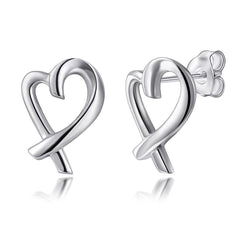 Hollow Heart Silver Studs Earrings for Women