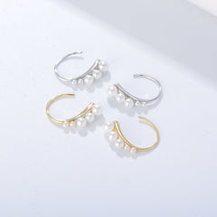 Curved Pearl Silver Studs Earrings for Women