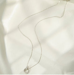 Double Ring Interlocking Zircon Silver Necklace