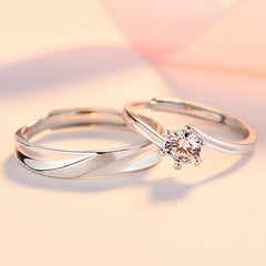Twill with Round Zircon Silver Couple Ring