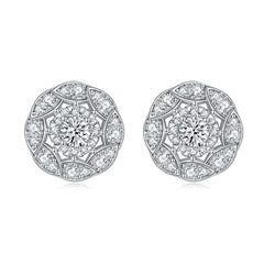 Round Zircon Soleste Halo Flower Silver Studs Earrings for Women