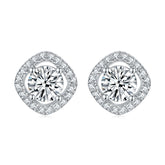 Round Zircon Square Soleste Halo Silver Studs Earrings for Women