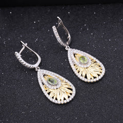 Italian Creative Sunflower Pear Drop Silver Drop Earrings for Women
