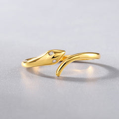 Zircon Eyes Snake Polished Opening Sterling Silver Ring