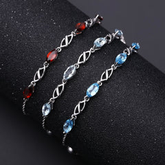 Marquise Natural Gemstones Silver Bracelet