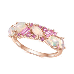 Moonstones and Barbie Pink Corundum Silver Ring
