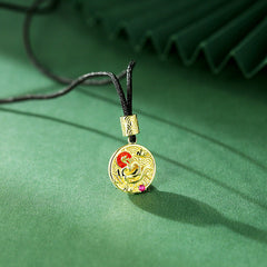 Lotus Pattern Series Two-sided Enamel Purple Zircon Circle Pendant Silver Necklace for Women