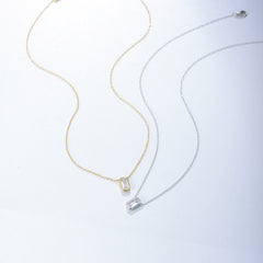 Emerald Shape Zircon Pendant Silver Necklace for Women