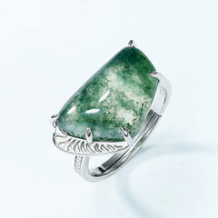 Geometry Water Grass Agate Opening Sterling Silver Ring
