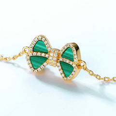 Zircon Malachite Bowknot Sterling Silver Bracelet