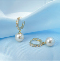 Natural Fresh Water Pearl Zircon Silver Hoop Earrings