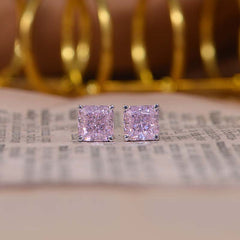 Solitaire Square Pink Zircon Stud Earrings