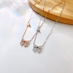 Full Zircon Bowknot Pendant Silver Necklace for Women