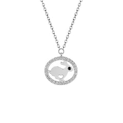 Bunny with Zircon Circle Pendant Silver Necklace for Women