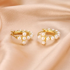 Cross with Pearl Silver Hoop Earrings for Women