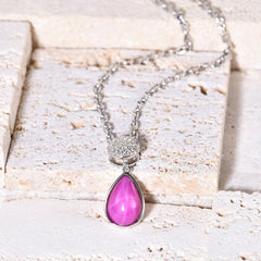 Luxury Design Six Starlight Synthetic Gemstone Pear Drop Pendant Silver Necklace for Women