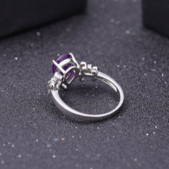 Retro Pear Shape Natural Amethyst Silver Ring