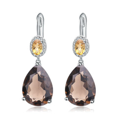 European Crystal Oval Wih Pear-shaped Silver Drop Earrings for Women