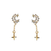 Four-pointed Star with Zircon Moon Tassel Silver Drop Earrings for Women