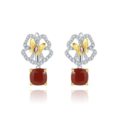 Premium Colourful Gemstone Butterfly and Flower Silver Drop Earrings for Women