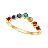 Luxury Colourful Crystal V Shape 14k Gold Plated S925 Sterling Silver Ring