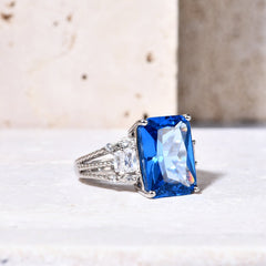 S925 Silver Blue Crystal Style Ring