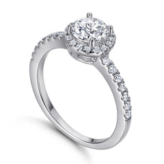 Round Zircon Soleste Halo with Circle Silver Ring Set