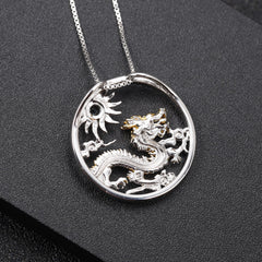 Chinese Style Element Design Zodiac Series Dragon Natural Gemstone Pendant Silver Necklace for Women