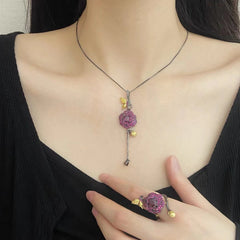 Secret Garden Design Natural Colourful Gemstone Rose Pendant Sterling Silver Collarbone Necklace for Women