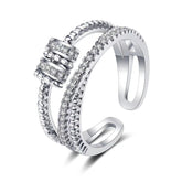 Rotatable Beads Design Zircon Three Layered Opening Sterling Silver Ring