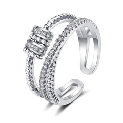 Rotatable Beads Design Zircon Three Layered Opening Sterling Silver Ring