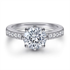 (1.0CT) Round Zircon Eight Prongs Cathedral Silver Ring for Women