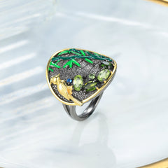 New Natural Peridot Gemstone Ring S925 Silver Ring for Women