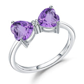 European Vintage Design Inlaid Natural Amethyst Love Bowknot Silver Ring for Women