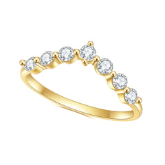 Row of Zircon V-shaped S925 Sterling Silver Plating 14k Gold Ring