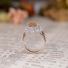 Luxury Halo Heart Shape Natural Yellow Crystal Ring