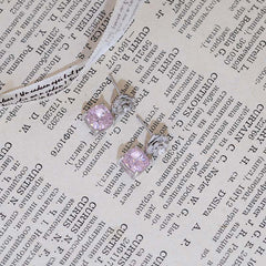 Square Pink Zircon Camellia Drop Earrings