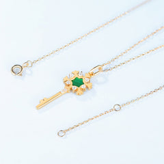 Christmas Malachite Zircon Snowflake Key Pendant Sterling Silver Necklace