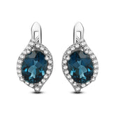 European Luxurious Natural Topaz Oval Shape Silver Studs Earrings for Women