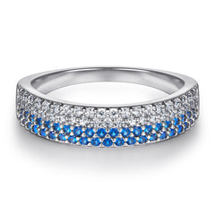 Half Circle Blue and White Zircon Silver Ring for Women