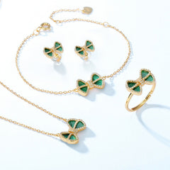 Zircon Malachite Bowknot Sterling Silver Ring