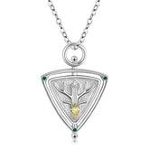 Christmas Elk Yellow Pear Shape Zircon Triangle Pendant Silver Necklace