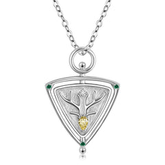 Christmas Elk Yellow Pear Shape Zircon Triangle Pendant Silver Necklace