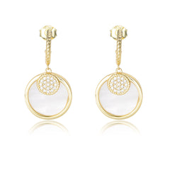 Mother of Pearl Geometric Circle with Zircon Silver Drop Earrings for Women