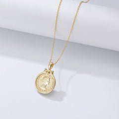 Elizabeth Portrait Coin Relief Pendant Silver Necklace for Women