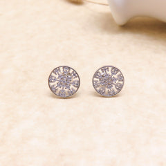 Hollow Disc Zircon Silver Stud Earrings