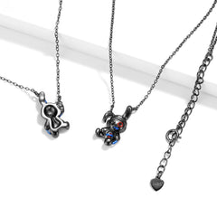 Black Rabbit Doll Pendant Silver Necklace